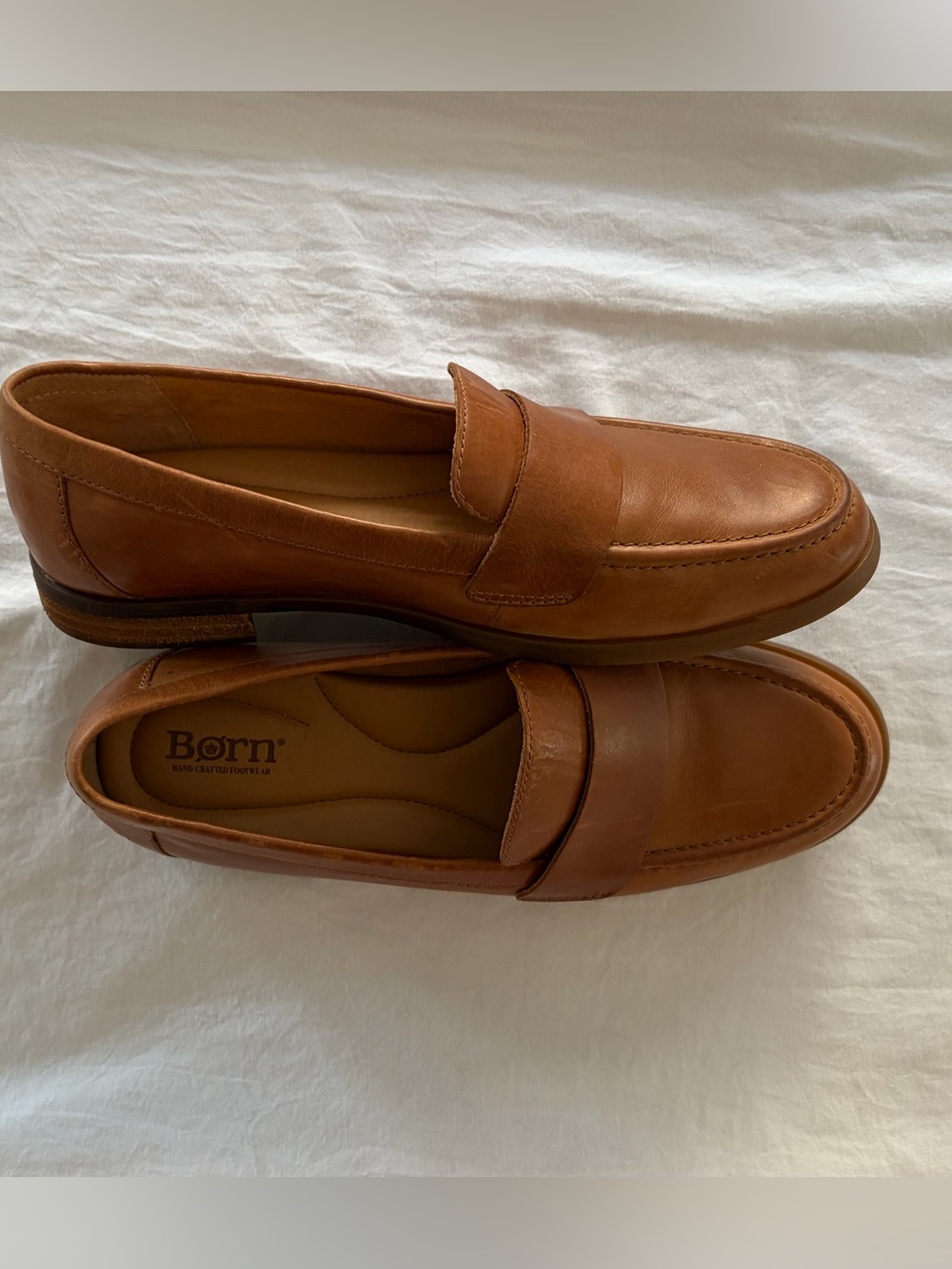Born Like New! Sz 8 Apron Toe Women’s Cognac Leather Penny Loafers